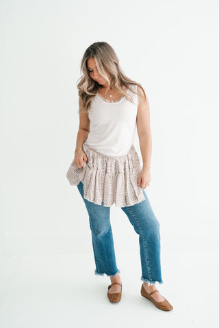 Meadowlight Ruffle Hem Layered Tunic Top - Oatmeal