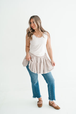 Meadowlight Ruffle Hem Layered Tunic Top - Oatmeal