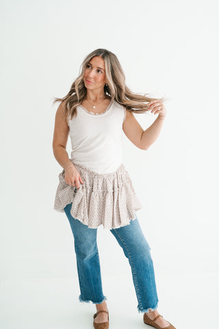 Meadowlight Ruffle Hem Layered Tunic Top - Oatmeal