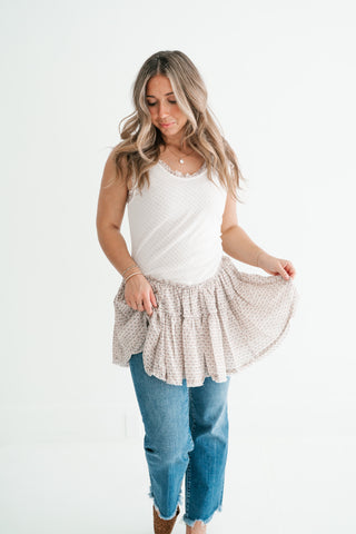 Meadowlight Ruffle Hem Layered Tunic Top - Oatmeal