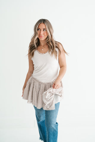 Meadowlight Ruffle Hem Layered Tunic Top - Oatmeal