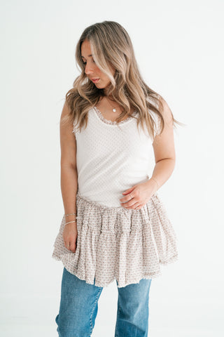 Meadowlight Ruffle Hem Layered Tunic Top - Oatmeal
