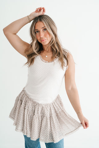 Meadowlight Ruffle Hem Layered Tunic Top - Oatmeal