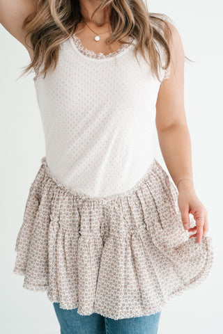 Meadowlight Ruffle Hem Layered Tunic Top - Oatmeal