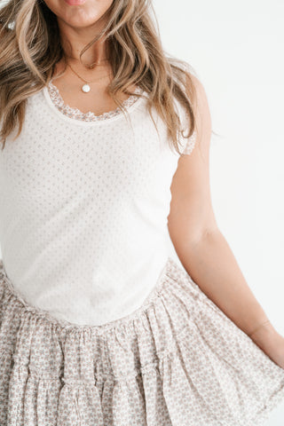 Meadowlight Ruffle Hem Layered Tunic Top - Oatmeal