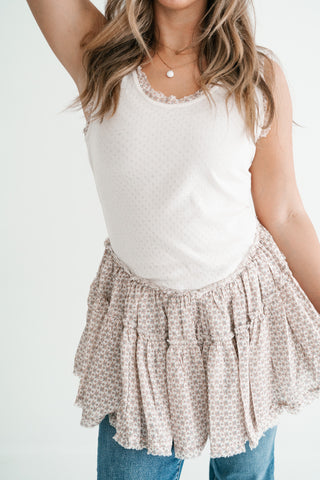 Meadowlight Ruffle Hem Layered Tunic Top - Oatmeal