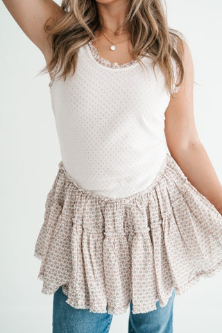 Meadowlight Ruffle Hem Layered Tunic Top - Oatmeal