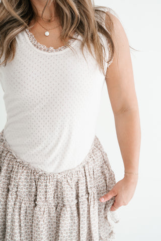 Meadowlight Ruffle Hem Layered Tunic Top - Oatmeal