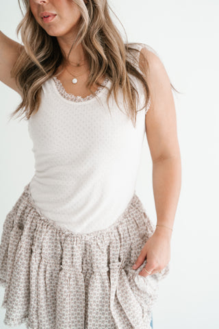 Meadowlight Ruffle Hem Layered Tunic Top - Oatmeal