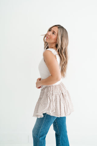 Meadowlight Ruffle Hem Layered Tunic Top - Oatmeal