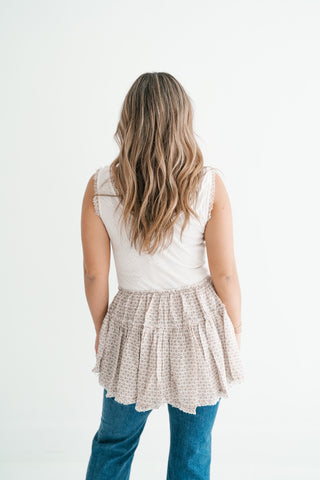 Meadowlight Ruffle Hem Layered Tunic Top - Oatmeal