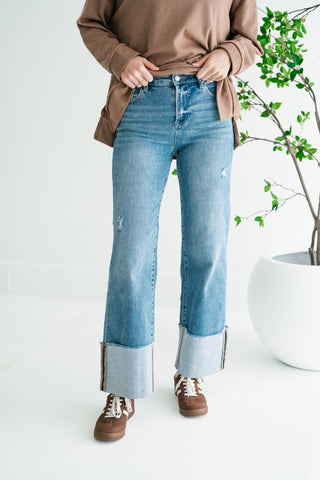 Risen Zienna Wide Leg Cropped Cuffed Denim