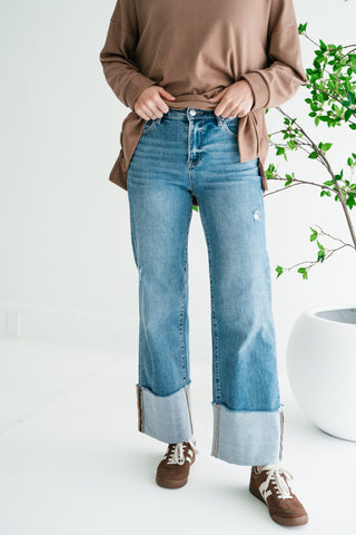Risen Zienna Wide Leg Cropped Cuffed Denim