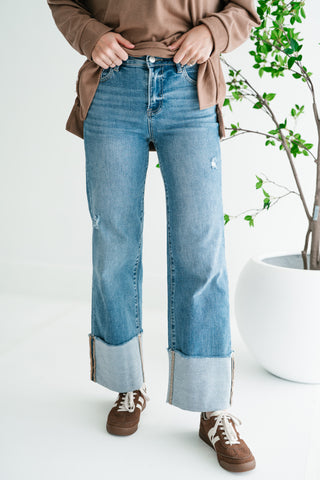 Risen Zienna Wide Leg Cropped Cuffed Denim