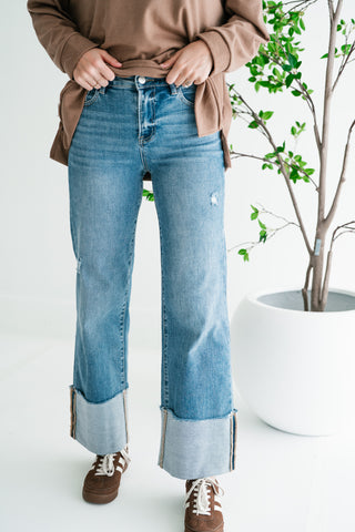 Risen Zienna Wide Leg Cropped Cuffed Denim