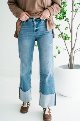 Risen Zienna Wide Leg Cropped Cuffed Denim