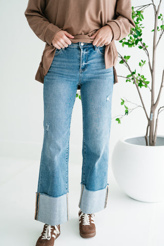 Risen Zienna Wide Leg Cropped Cuffed Denim