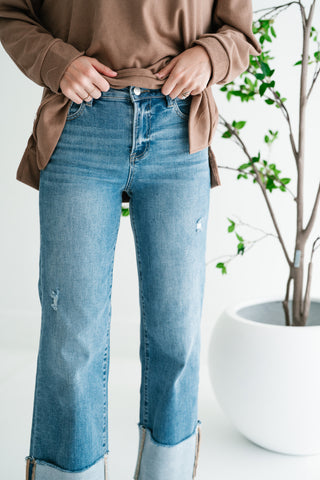 Risen Zienna Wide Leg Cropped Cuffed Denim