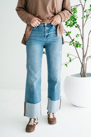 Risen Zienna Wide Leg Cropped Cuffed Denim