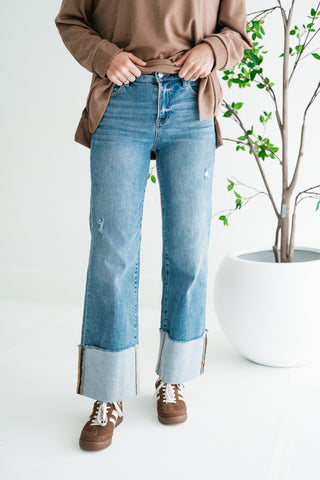 Risen Zienna Wide Leg Cropped Cuffed Denim