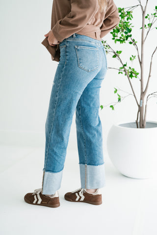 Risen Zienna Wide Leg Cropped Cuffed Denim