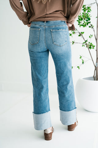 Risen Zienna Wide Leg Cropped Cuffed Denim