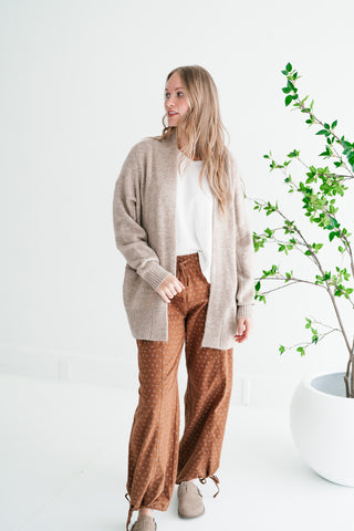 Woven Neutral Open Front Knit Cardigan