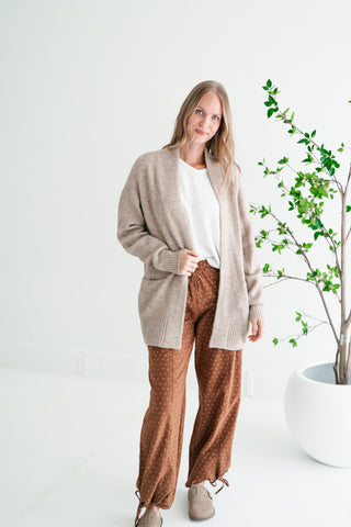 Woven Neutral Open Front Knit Cardigan