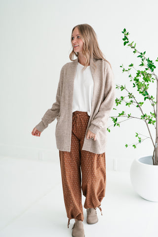 Woven Neutral Open Front Knit Cardigan