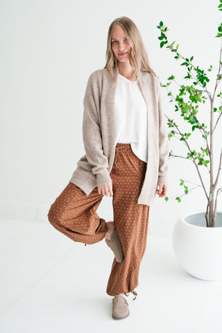 Woven Neutral Open Front Knit Cardigan