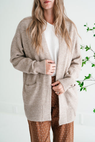 Woven Neutral Open Front Knit Cardigan