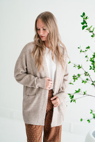 Woven Neutral Open Front Knit Cardigan