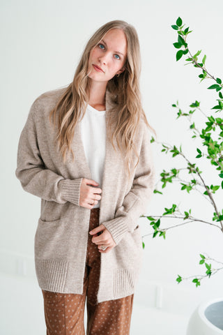 Woven Neutral Open Front Knit Cardigan