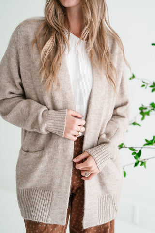 Woven Neutral Open Front Knit Cardigan