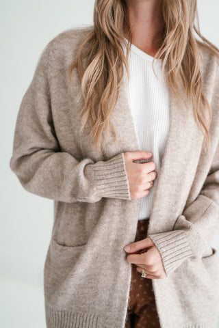 Woven Neutral Open Front Knit Cardigan