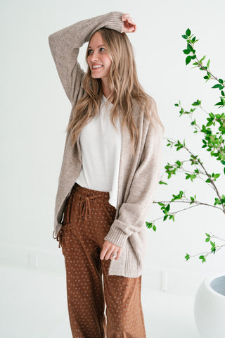 Woven Neutral Open Front Knit Cardigan