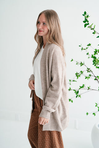 Woven Neutral Open Front Knit Cardigan