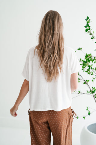 Ember Relaxed Fit Ribbed V-Neck Top - White