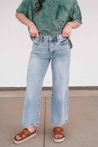 Risen Brook Tummy Control High Rise Cropped Wide Jean