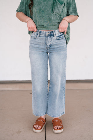 Risen Brook Tummy Control High Rise Cropped Wide Jean