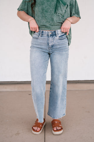 Risen Brook Tummy Control High Rise Cropped Wide Jean