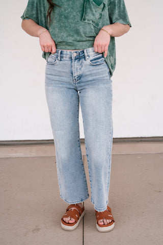 Risen Brook Tummy Control High Rise Cropped Wide Jean