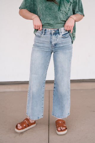 Risen Brook Tummy Control High Rise Cropped Wide Jean