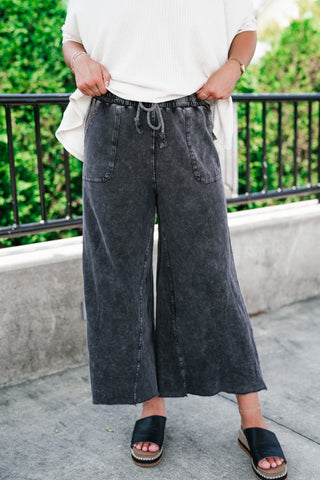 Can't Be Matched Mineral Wash Wide Leg Pants - Faded Black