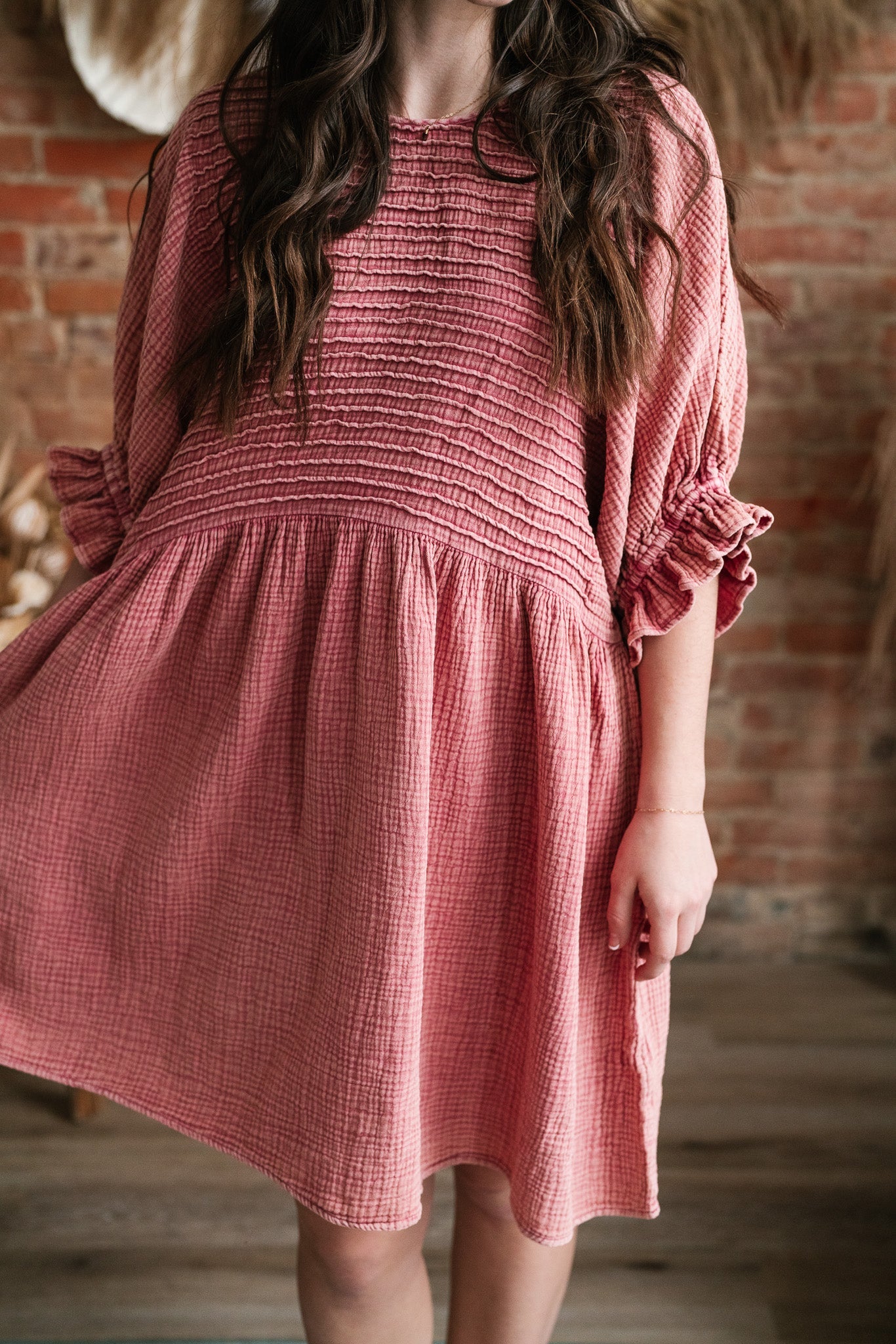 Stay Awhile Textured Mini Dress- Rose