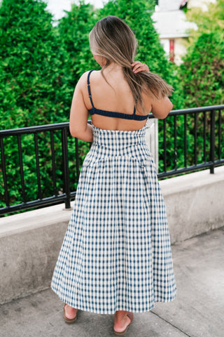 Gingham Daydream Midi Dress - Navy Blue