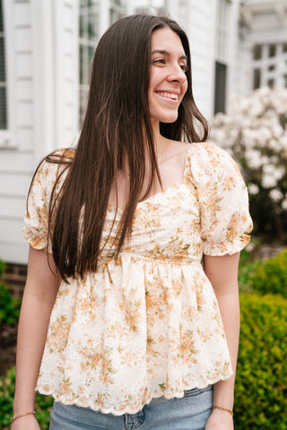 Honey Eyelet Floral Babydoll Top