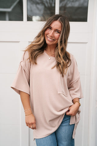 Forever Timeless Relaxed Ribbed Top- Taupe