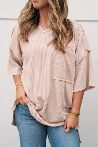 Forever Timeless Relaxed Ribbed Top- Taupe