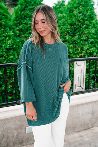 Forever Ideal Ribbed Top - Hunter Green
